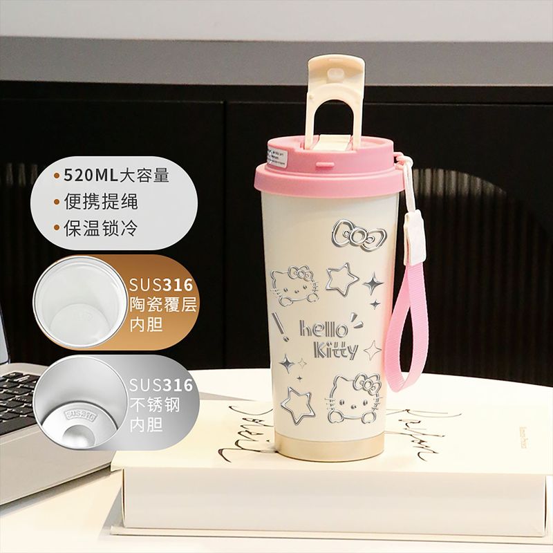 新款童趣咖啡杯316不锈钢保温杯卡通带吸管杯子双饮高颜值喝水杯|undefined