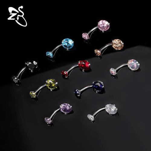 Cross-border hot selling body piercing colored zircon titanium steel navel nail for women double-ended gemstone stainless steel navel ring navel button