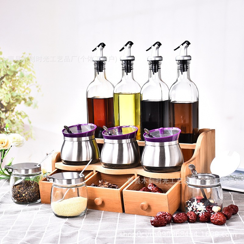 Red cocina bambú y madera rack de condimento conjunto de condimento rack de bambú y madera rack de madera