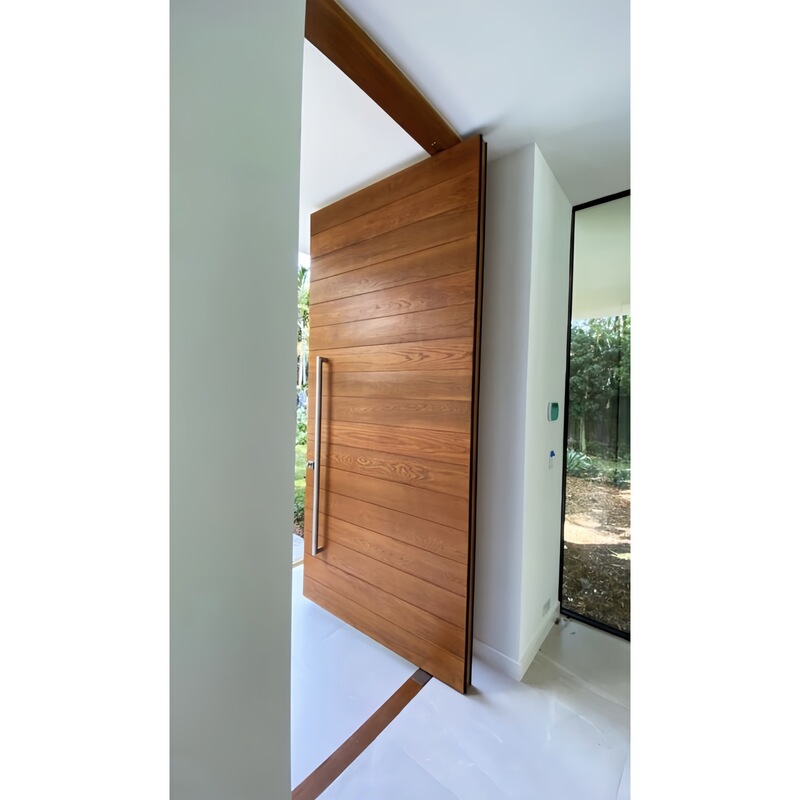 Modern Minimalist Villa Entrance Door with Rotating Wooden Door and Pivot Axis, Made of Walnut Wood