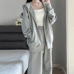 灰色连帽卫衣女2025新款春秋季开衫上衣小个子韩系慵懒松弛感外套
