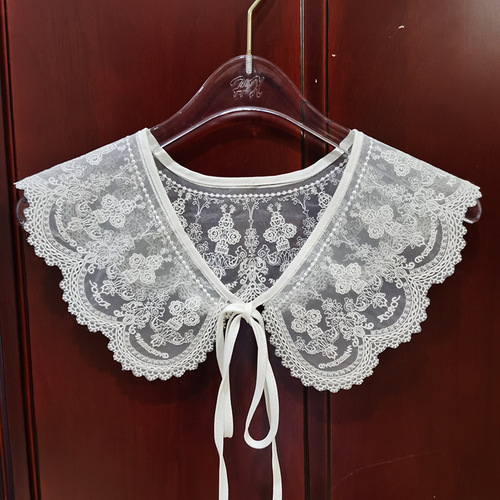 New double-layer organza computer embroidered fake collar with bow tie and shawl style versatile DIY collar flower wholesale