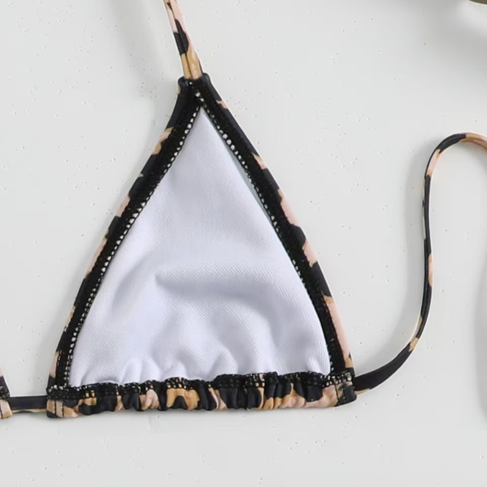 Leopard Print Three Piece Swimsuit Set Thin Strap Bikini Fashionable Style For Middle-Aged Children_voghion.com