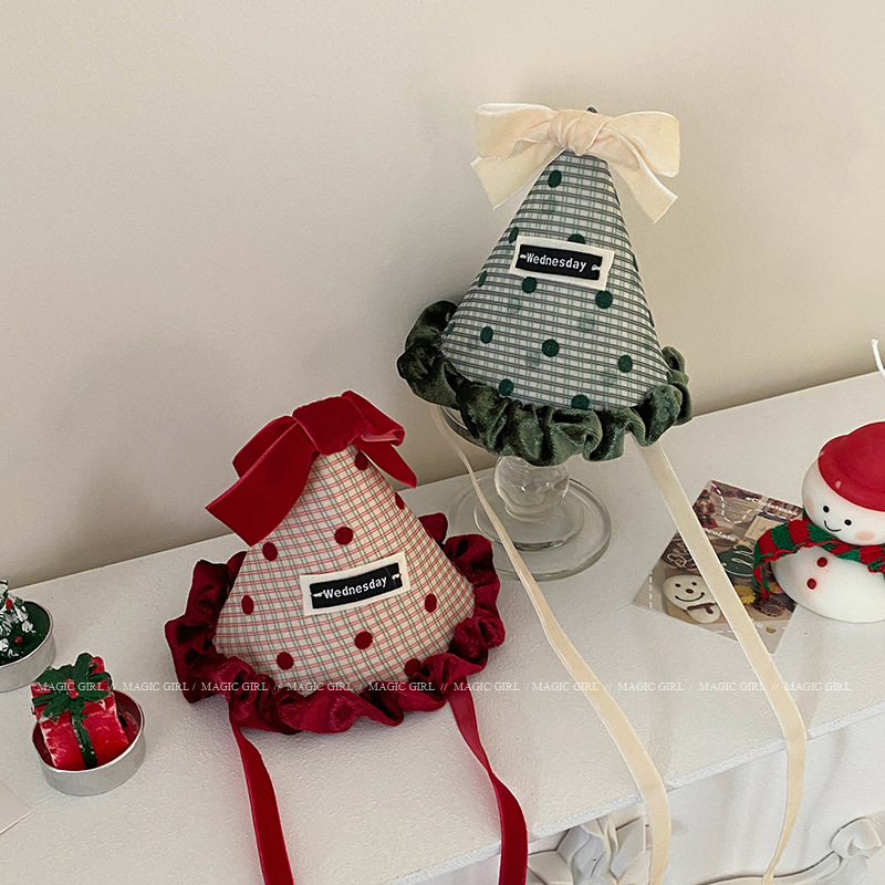 Ding-ding-ding~Velvet bow polka dot Christmas hat hairpin girl's…