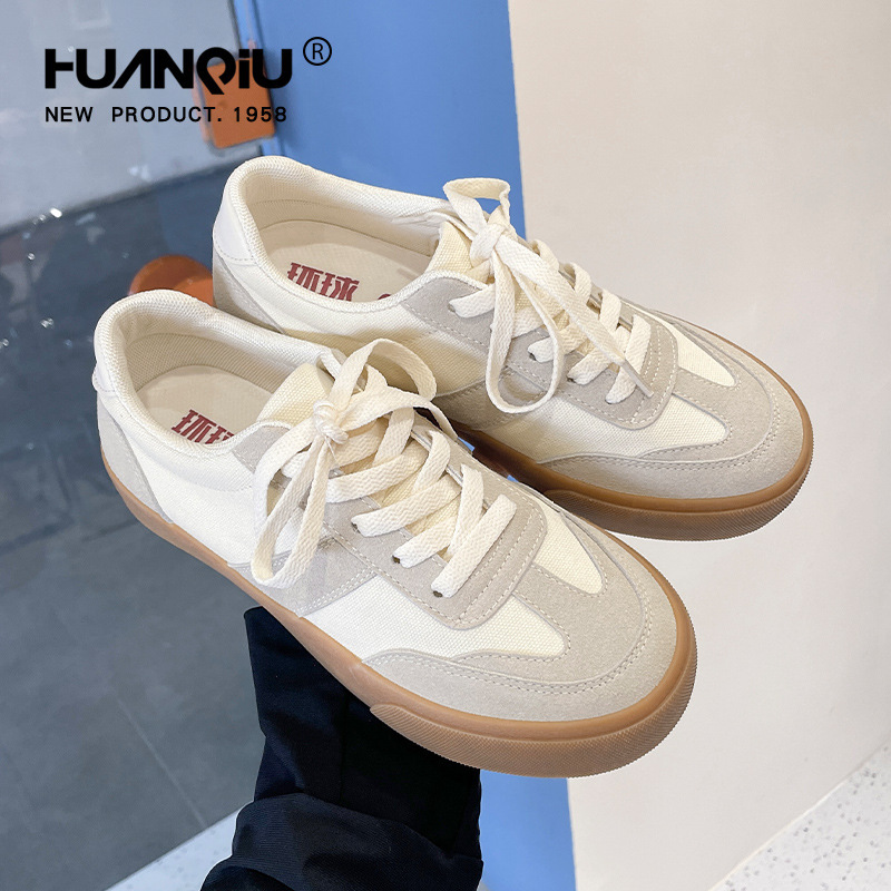 Universal Brown Thick-Soled German Training Shoes for Women 2024 Spring Flat Shoes Trendy Versatile Casual Canvas Breathable Flat Heel