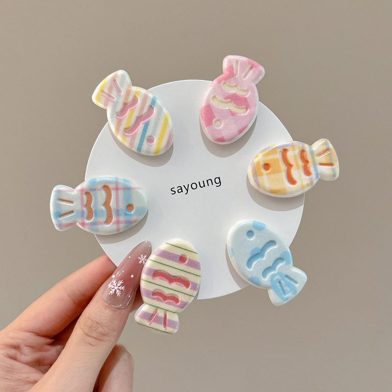 Crema rosa a cuadrícula pequeña pinza para el cabello de pez dulce polivalente chica adorable pinza lateral pinza para el cabello adorno nuevo clip