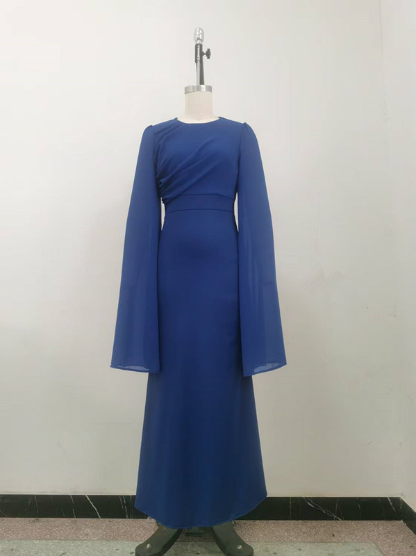 2025 New European And American Cro-Border Trade Women's Clothing Patchwork Chiffon Flared Sleeve Long Elegant Slim_ecoleips.com