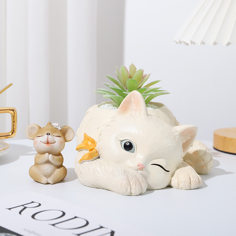 Americano país gato resina suculentas maceta hogar creativo lindo gatito escritorio olla jardinería decoración de la flor