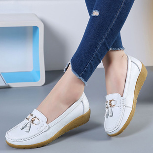 Summer Hollow New Leather Shoes for Middle-Aged and Elderly Mothers, Women's Single Shoes, Beanie Shoes, Women's Soft-Soled Wedge-Heeled Clogs for Women