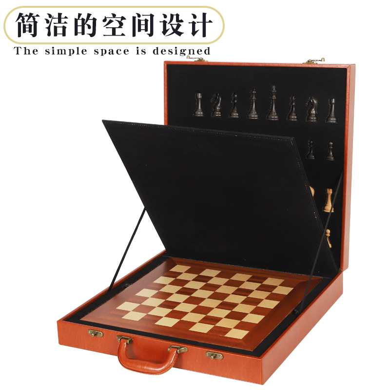 Caja de regalo de ajedrez de alta calidad de acento de madera de ajedrez tablero de madera ajedrez de lujo para adultos ajedrez