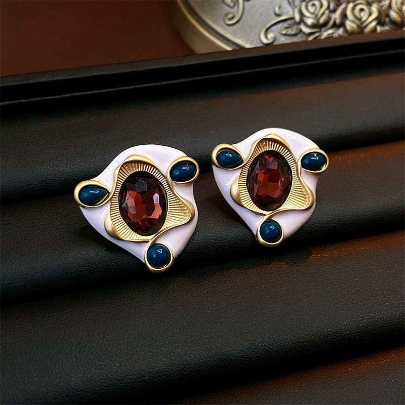 Alloy Material Leaf, Flower Pattern Women'S Gender Enamel Design 1 Pair Elegant Retro Leaf Flower Enamel Alloy Earrings
