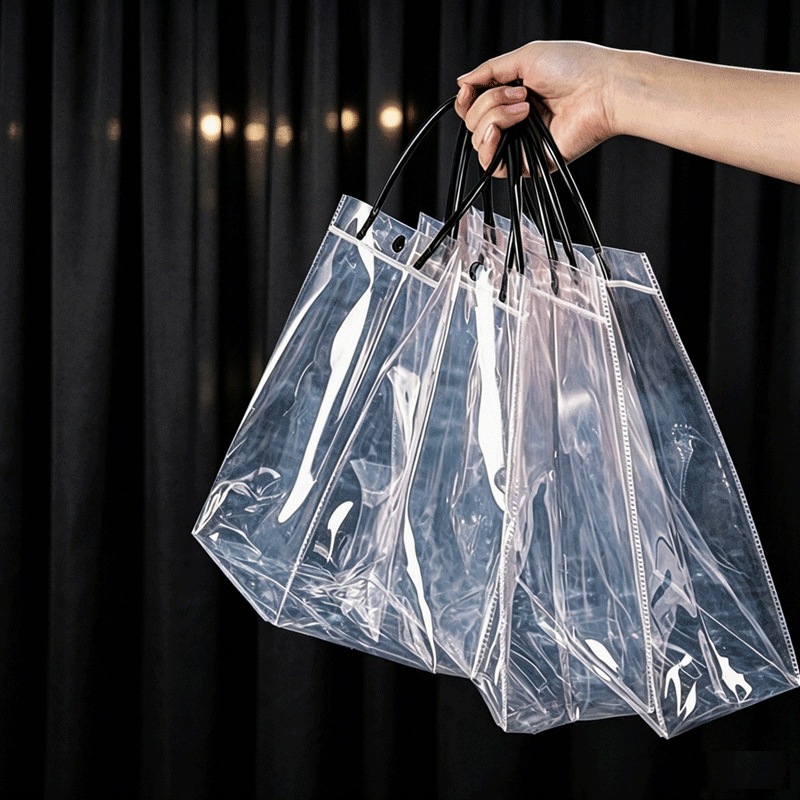 Bolsa de mano transparente de PVC negra, bolsa de regalo para dulces de boda, bolsa de regalo de cumpleaños, embalaje de plástico impermeable transparente
