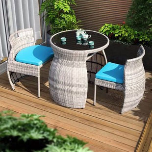 Balcony Small Table and Chair Rattan Chair Coffee Table Three-Piece Set Outdoor Outdoor Courtyard Popular Simple Creative Leisure Terrace