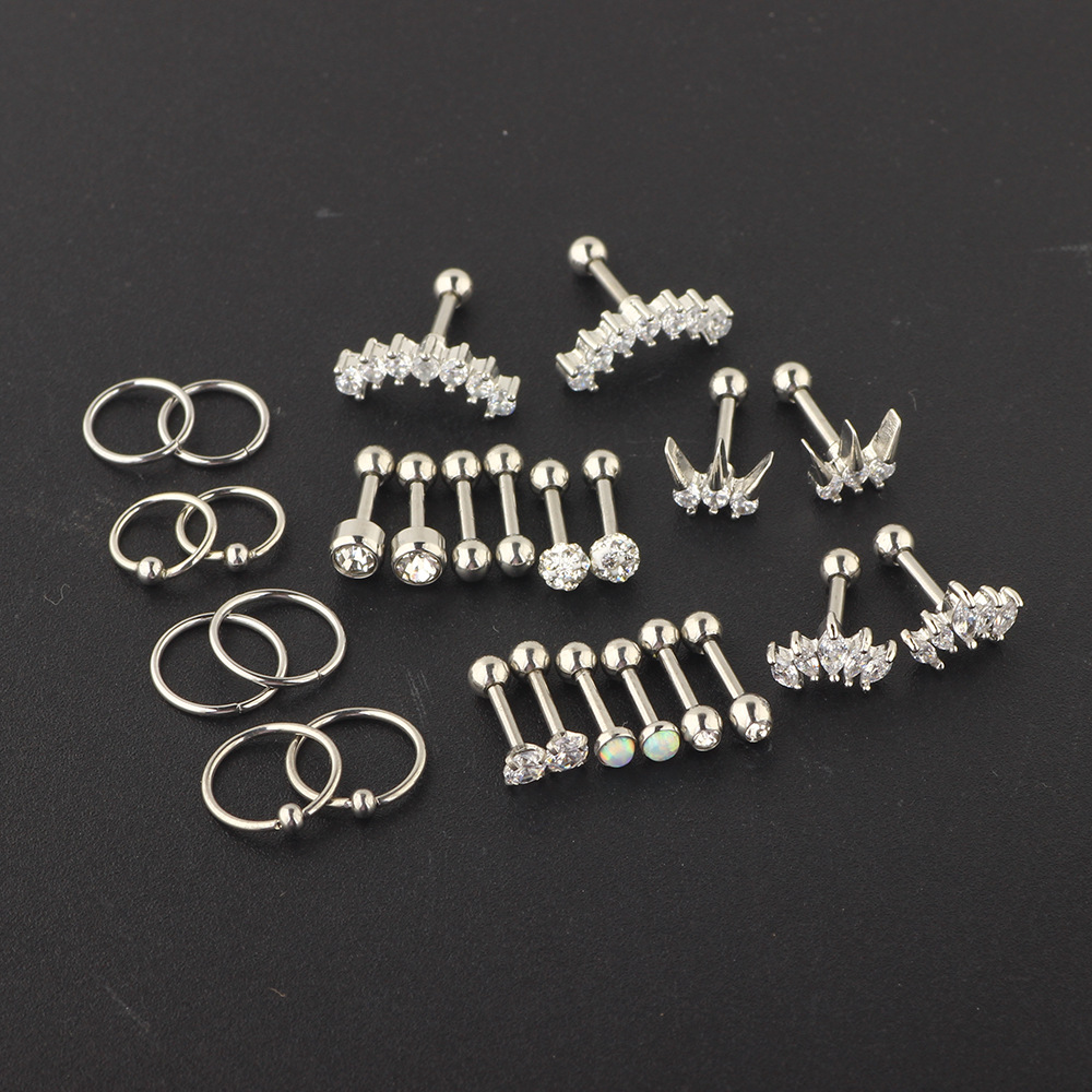 Rose Gold Stainless Steel Diamond Geometric Earring Set for Women - Cartilage Stud Ear Bone Clip detail image 8