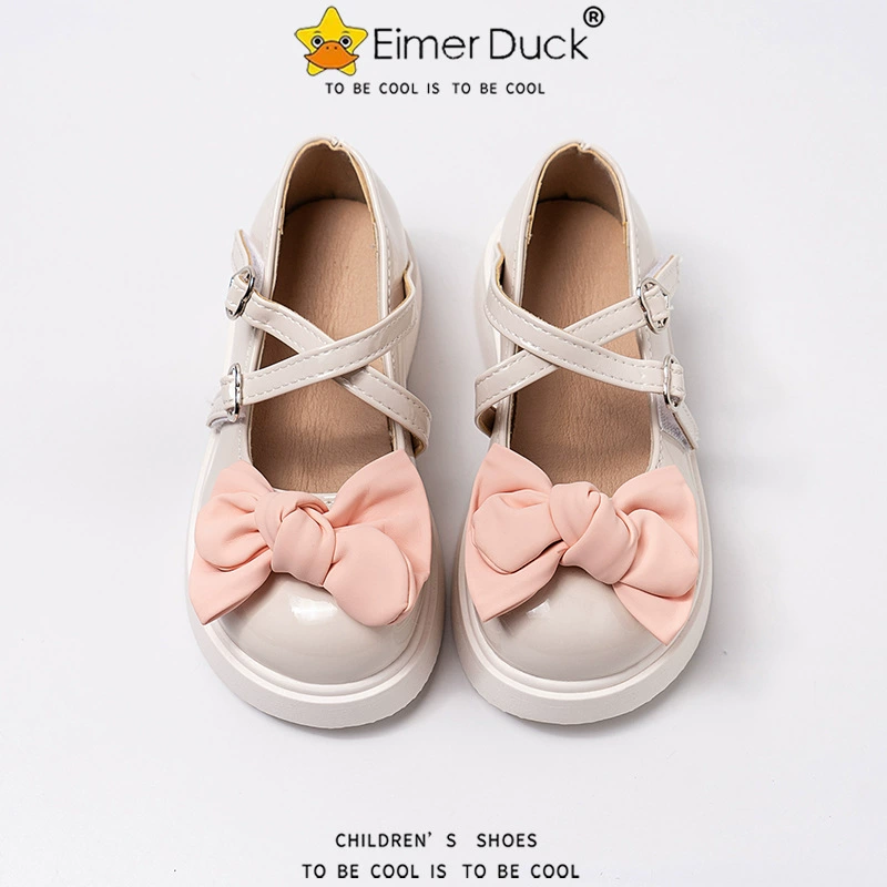 Кожаные туфли с бантом для девочек, новая весенняя Нескользящая модная детская обувь среднего и большого размера с пряжкой, универсальная