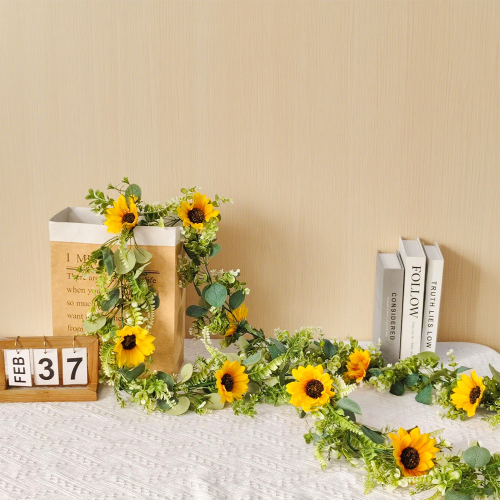 Simulación de girasol de seda de plástico decoración al aire libre flores falsas de sol de vid vid vid Amazonas transfronterizo