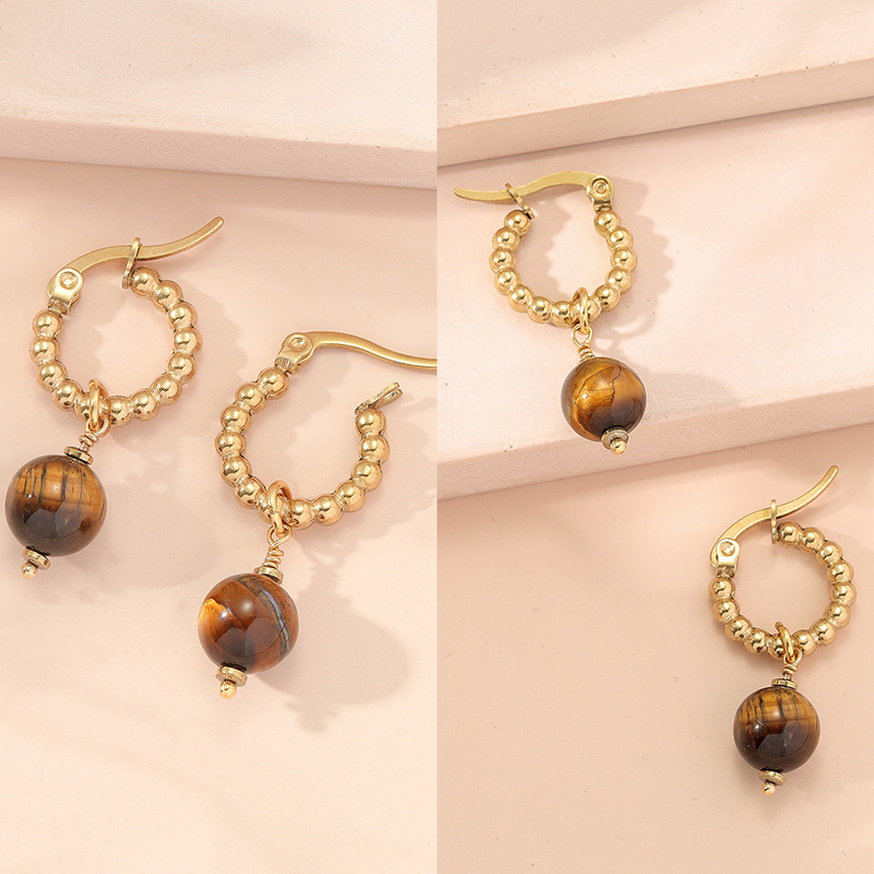 Retro Solid Color Stainless Steel Beaded Plating Drop Earrings 1 Pair