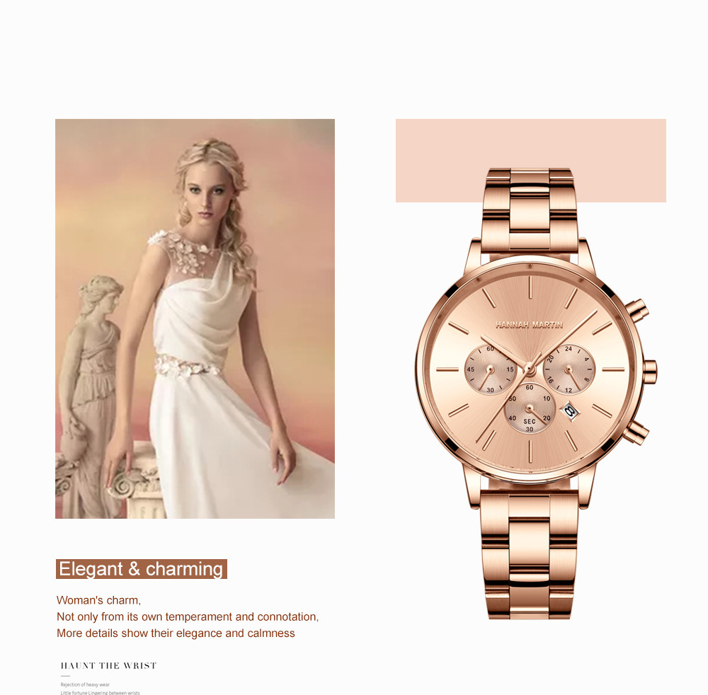 Orologio da polso impermeabile con chiusura a doppio scatto a farfalla, cinturino in acciaio inossidabile, orologio al quarzo da donna_voghion.com