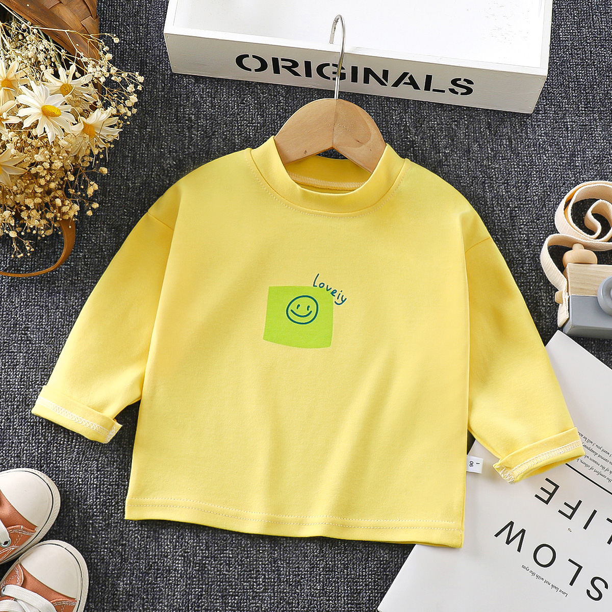 Camiseta infantil de manga larga de algodón primavera y otoño camiseta de base para niños, chaqueta de otoño para niñas, cuello redondo para niños