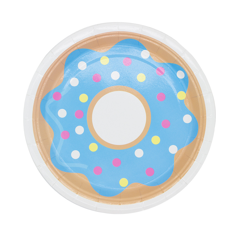 Vajilla con temática de donuts, platos de papel, mantel desechable para cumpleaños infantiles, toallas de papel, vasos de papel, guirnaldas, bolsas de papel, ecológicas