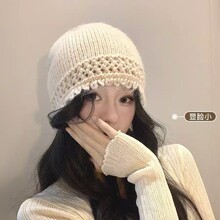 日系保暖包头帽子女秋冬季百搭显脸小套头帽针织毛线帽堆堆帽冷帽