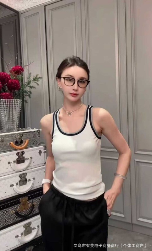 2025款撞色圆领背心389针织吊带小背心女夏外穿短款无袖美背上衣|undefined