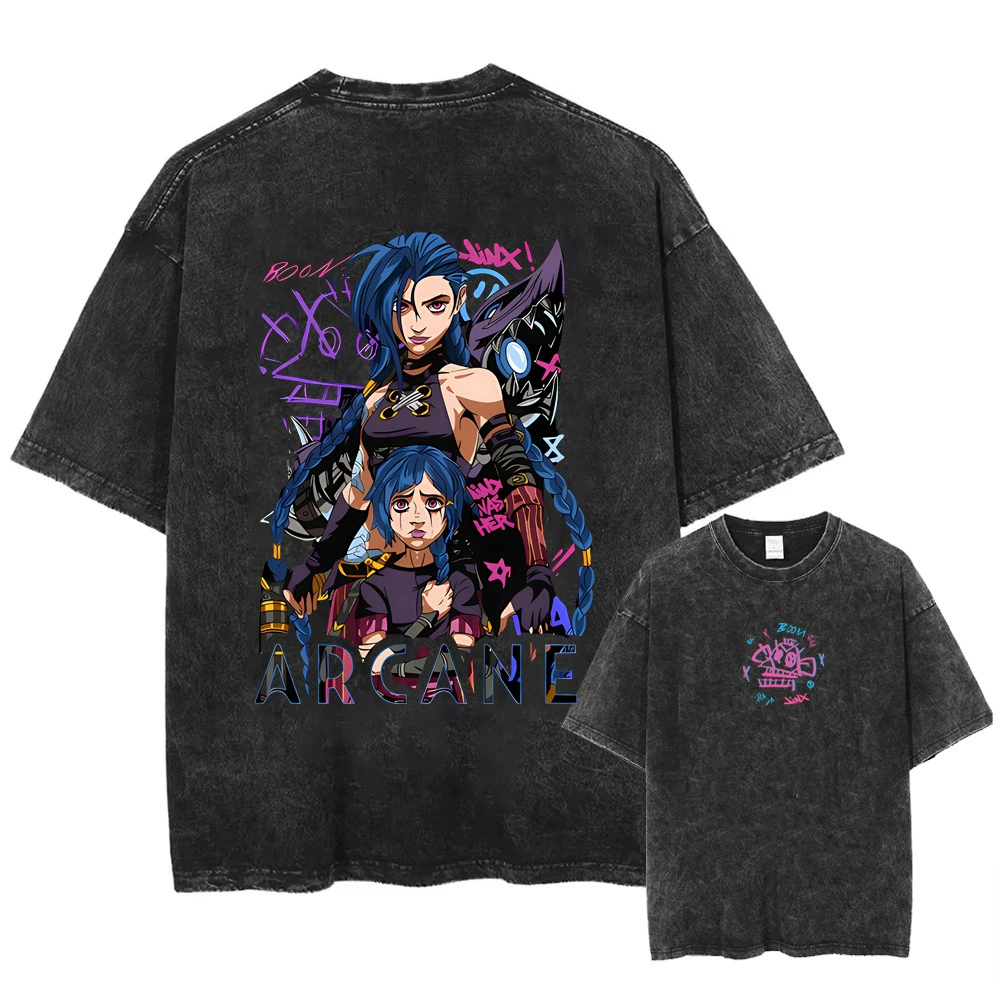 [Arcane Jinx Футболка Любители игр Граффити Выветренная Футболка Арка]
