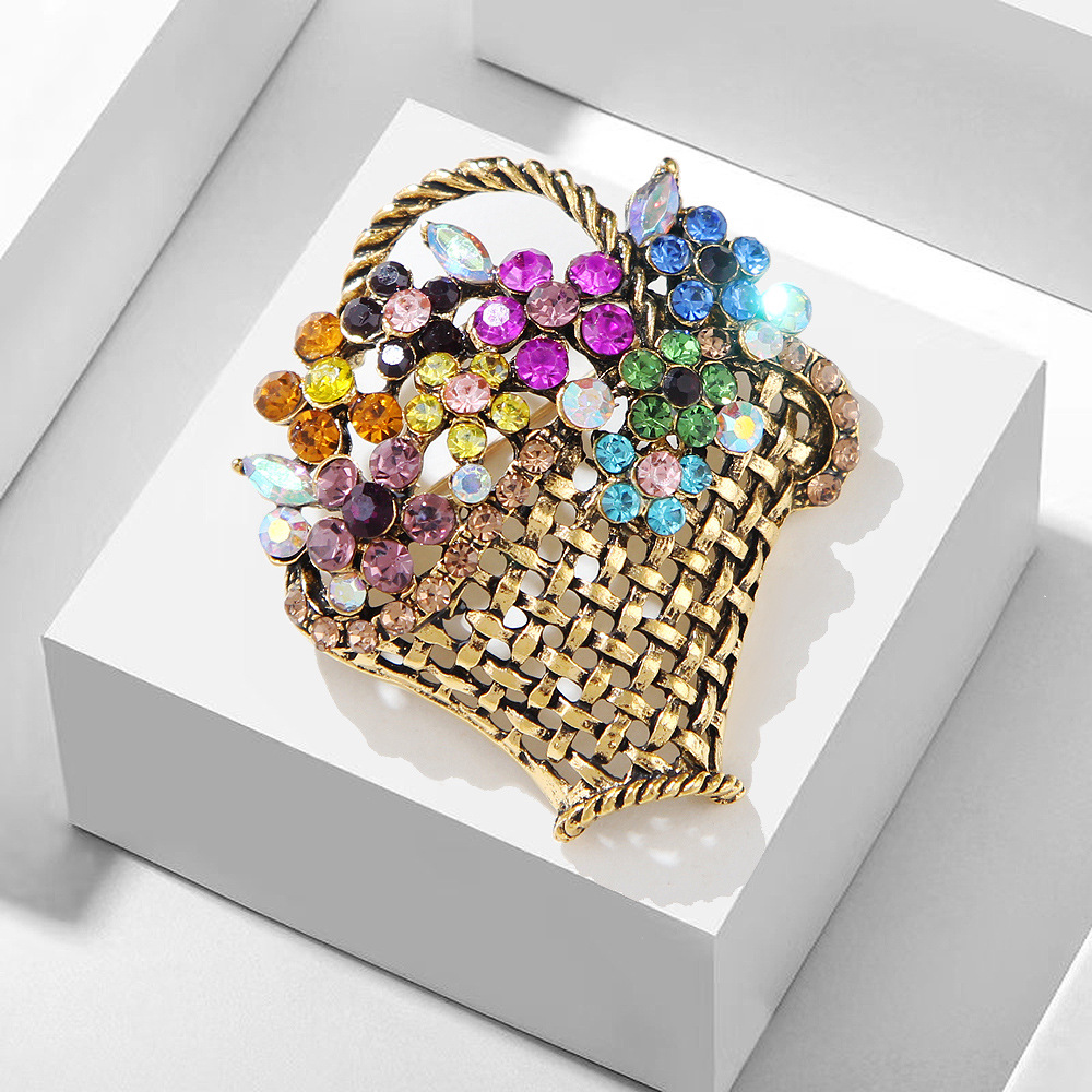 Korean cute creative pastoral style flower basket brooch women's suit fashion accessories corsage coat coat decoration pin_voghion.com