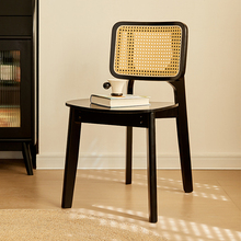 北欧实木餐椅现代简约复古靠背书桌椅子家用设计师黑色中古藤编椅