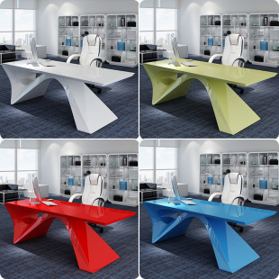 Guangdong Office Furniture White Paint Boss Desk Special-Shaped Simple Modern Executive Desk President Supervisor Manager Desk and Chair