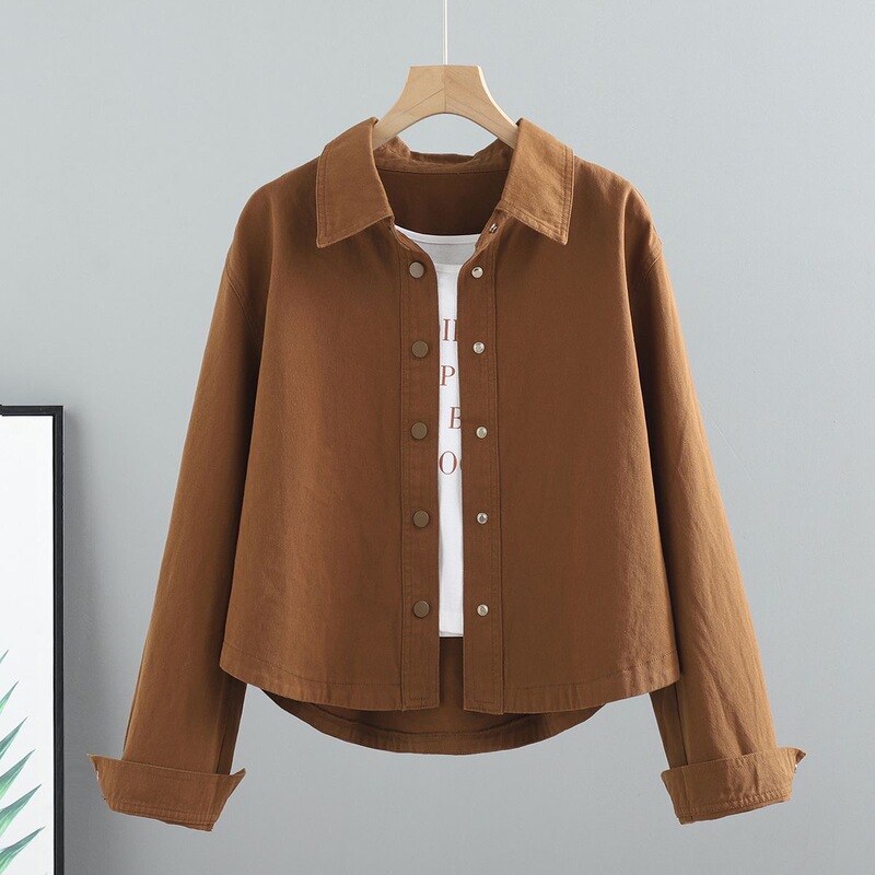 Denim Fashion Coat Women's Spring and Autumn Short Korean Style Loose and Versatile Long-Sleeved Shirt Work Jacket Trendy Top