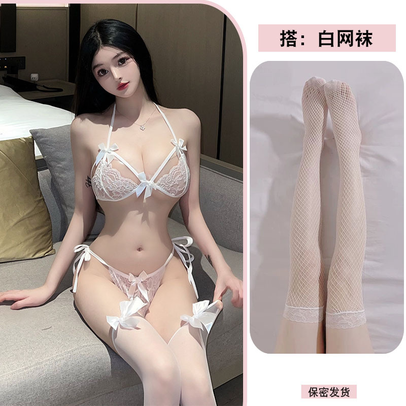 흰색 쓰리포인트 슈트 + 흰색 망사스타킹