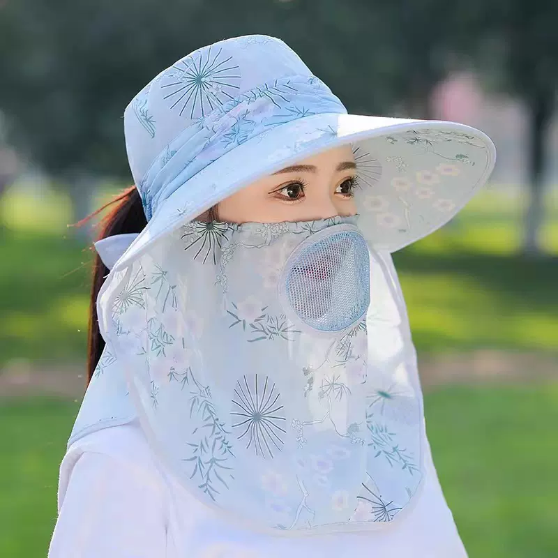 遮脸户外遮阳帽帽子女夏采茶防紫外线薄款干活可折叠防晒帽太阳帽