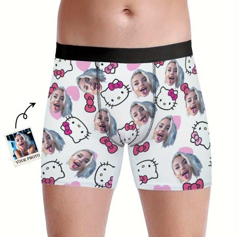DIY Portrait Hello Kitty Printed Men's Underwear Multi-Color Exclusive Boxer Briefs Cute and Unique Underwear
