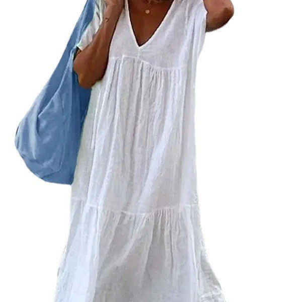 European and American cross-border spring and summer new European and American foreign trade women's V-neck sleeveless dress slit color casual commuting mid-length skirt