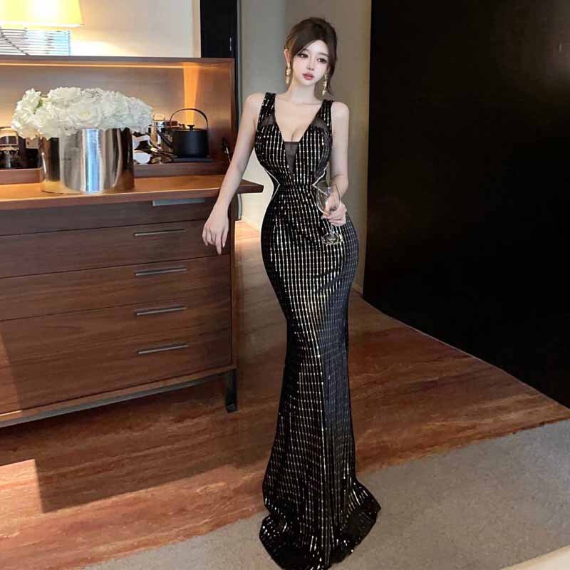 28548 European, American and Southeast Asian Foreign Trade Wholesale 2026 Women's Sexy V-Neck Low-Cut Hollow-Out Slim Long Dress 28548 European, American and Southeast Asian Foreign Trade Wholesale 2026 Women's Sexy V-Neck Low-Cut Hollow-Out Slim Long Dress
