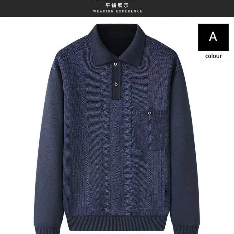 Поколение жаккардовых футболок на флисовой подкладке, зимняя одежда для отцов среднего и пожилого возраста, свитер с карманами, Базовая рубашка