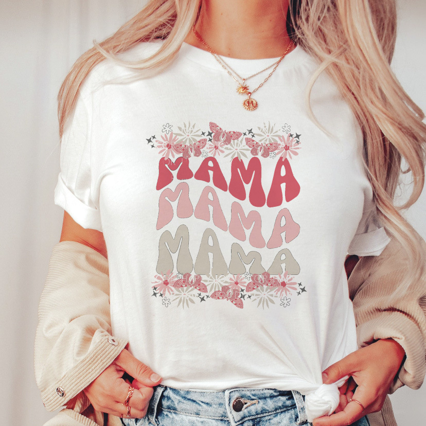 trend short sleeve T-shirt for mother's day with a round collar