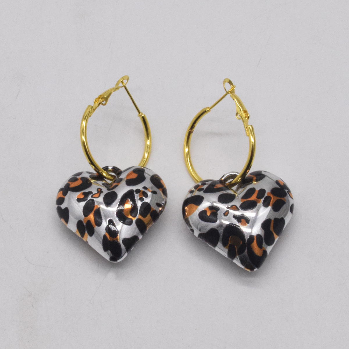 1 Pair Quantity 1 Pair Retro Heart Shape Leopard Alloy Drop Earrings