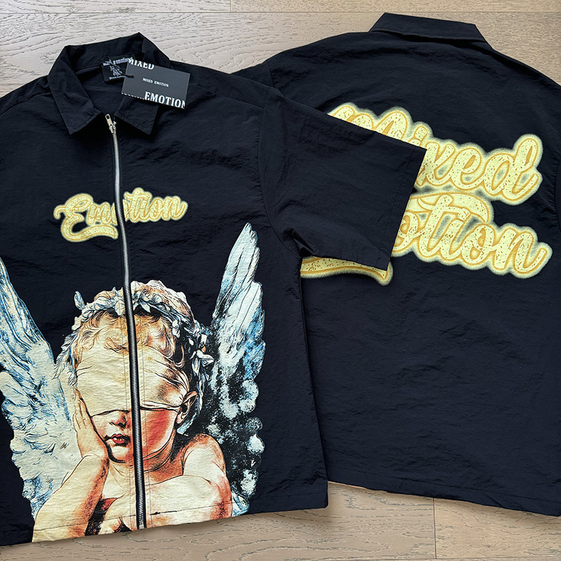 Tarjeta de marca de moda americana impresión de diamante caliente pareja de moda adolescente de verano chaqueta de manga corta camiseta