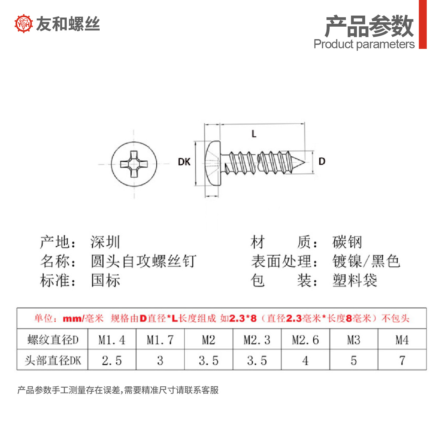 공장 직접 판매 PA 크로스 검정색 둥근 머리 나사 둥근 머리 셀프 태핑 나사 팬 헤드 셀프 태핑 소형 셀프 태핑 나사 M6