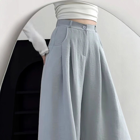 诗之韵新款阔腿裤女高腰垂坠感宽松直筒裤慵懒松弛感西装奶肤裤