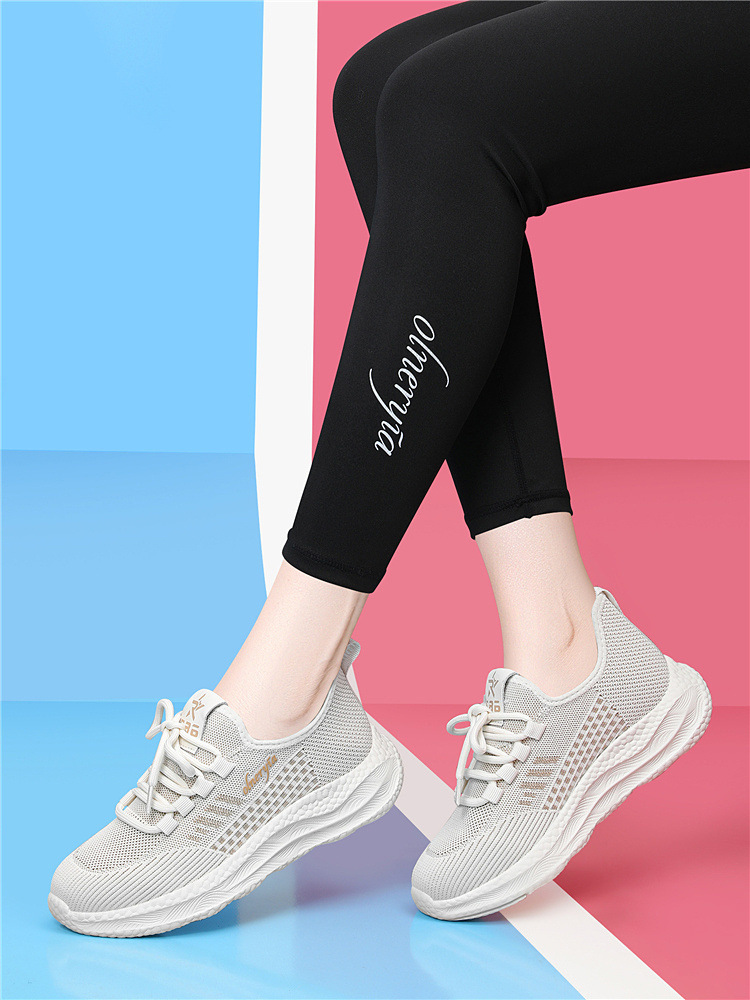Giày sneaker nữ dệt kim lưới thoáng khí đế mềm đi bộ chạy bộ du lịch — 6045 Màu be, 6045 Da đen chi tiết 17
