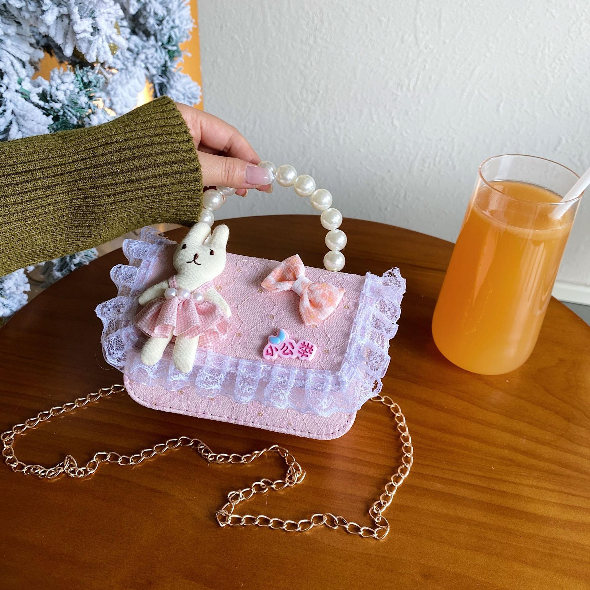 2025 nuevo pequeño viento de fragancia bolsos infantiles mil pájaros pequeños conejos de flores princesa mochila perlas bolsos de moda
