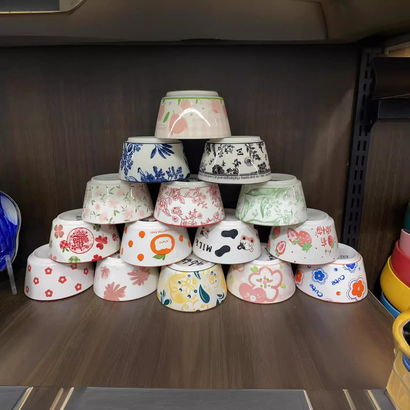 High Color Value Underglaze Ceramic Rice Bowl Ins Korean Style Fresh Style Household Fruit Bowl Breakfast Yogurt Oatmeal Bowl