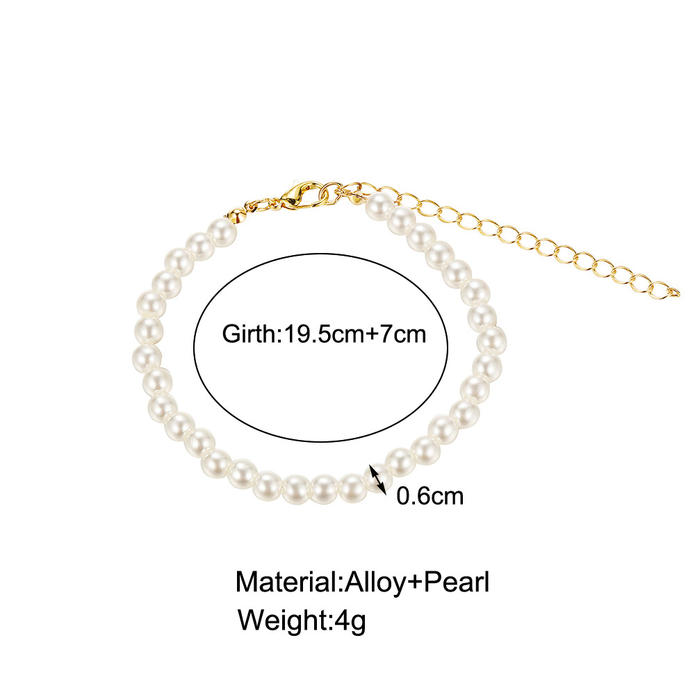 Fashion 2mm Alloy Pearl Beaded Bracelet