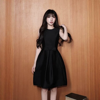 avenement/蝴蝶结圆领收腰赫本裙白色连衣裙小黑裙裙子礼服女春夏