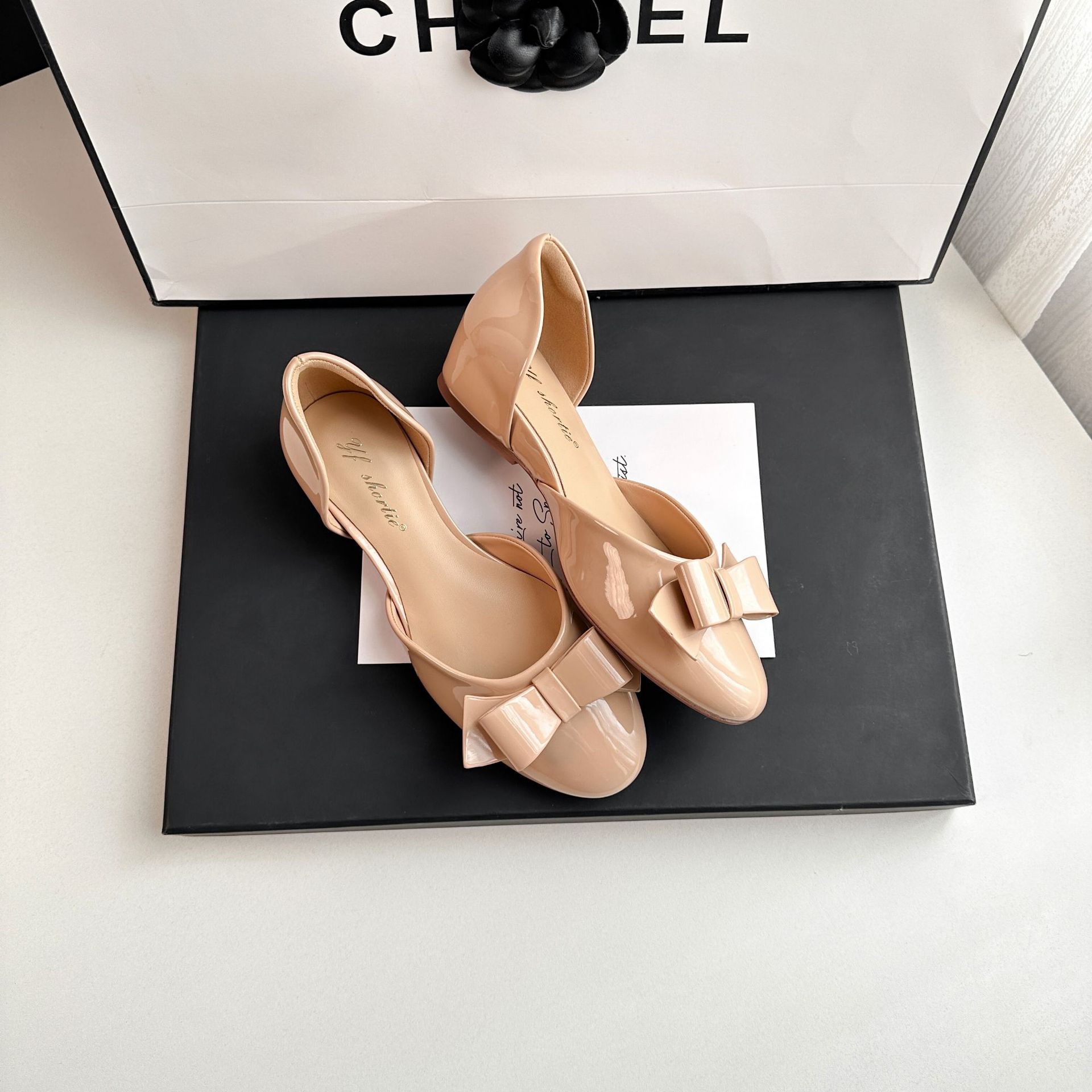 Zapatos Planos Calados de Boca Baja de 4 cm en Charol, Con Aumento de Estatura, Transpirable
