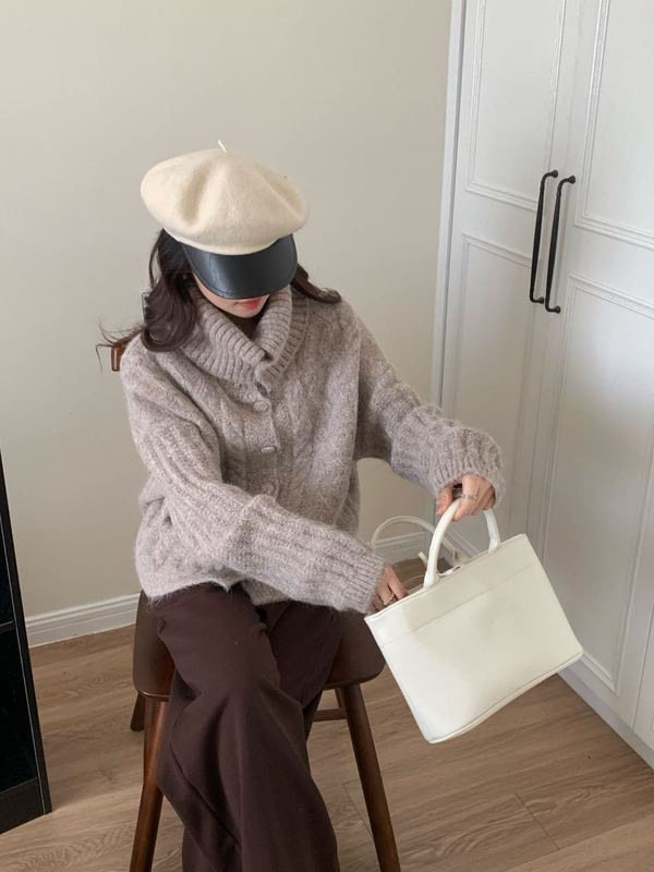 麻花高领毛衣外套女秋冬季新款加厚软糯美拉德慵懒风短款针织开衫|undefined