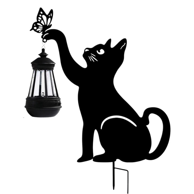 Hogar transfronterizo al aire libre impermeable inserción de césped hierro forjado gato animal modelado jardín jardín jardín decoración luz solar